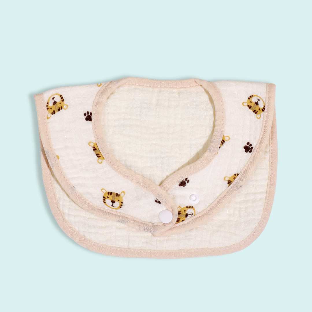 Quilted Muslin Cotton Baby Bib with Tiger Face Print