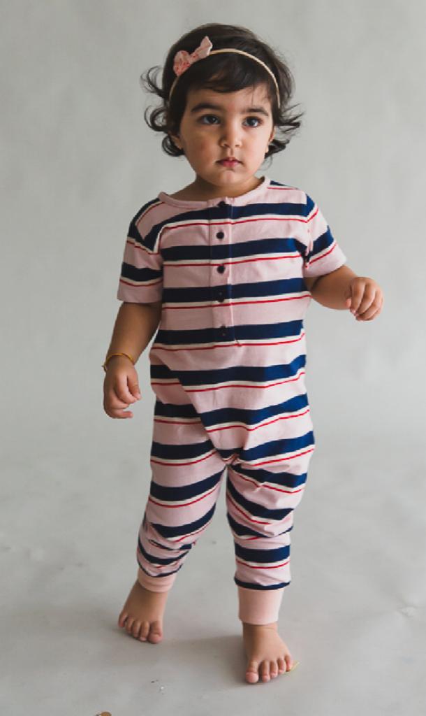 The Cruising Romper  (Pink & Blue Stripes)