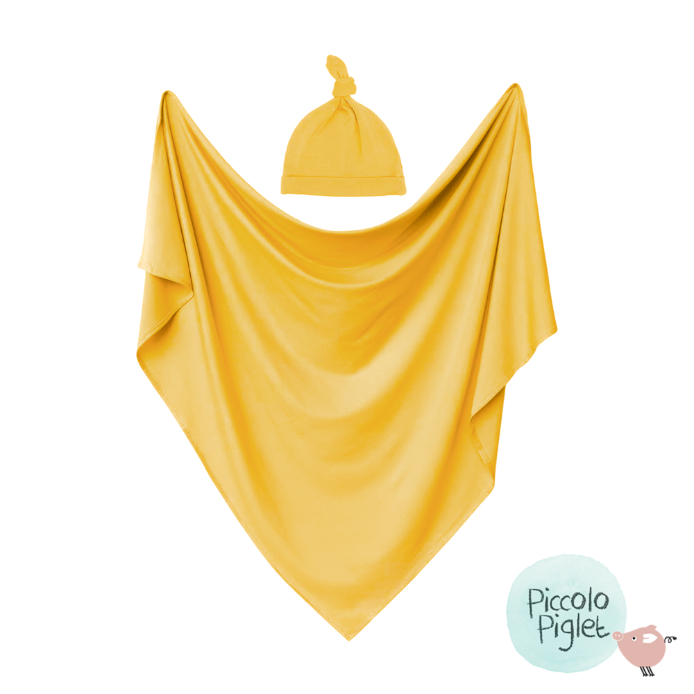 Baby Blanket with Knotted Cap (Mustard)