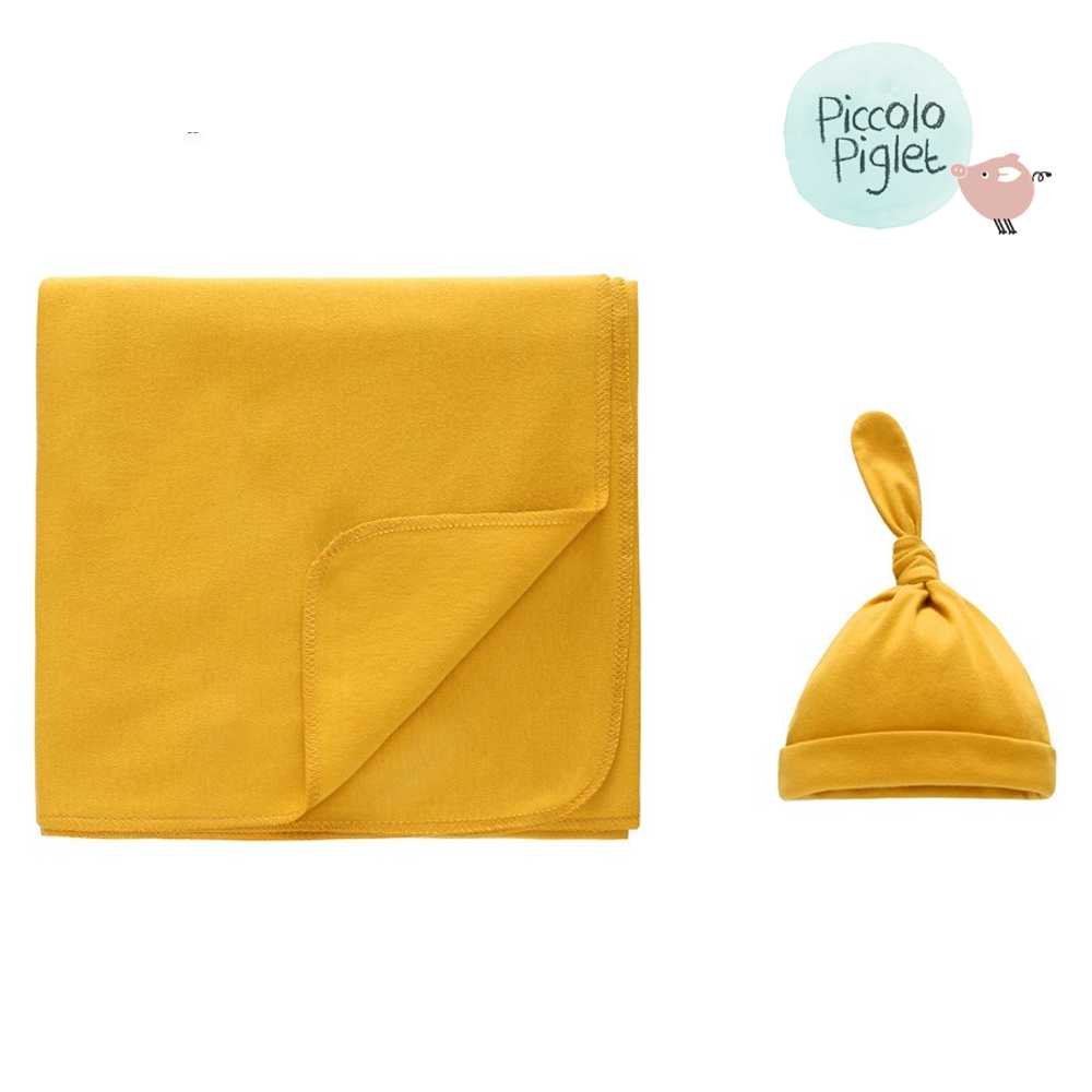 Baby Blanket with Knotted Cap (Mustard)