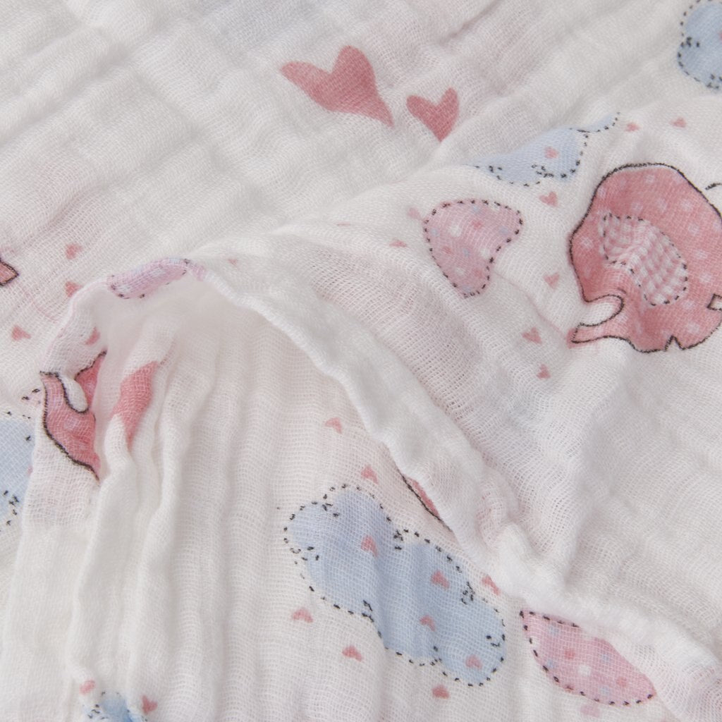 Pink Pebble Elephant Muslin Swaddle