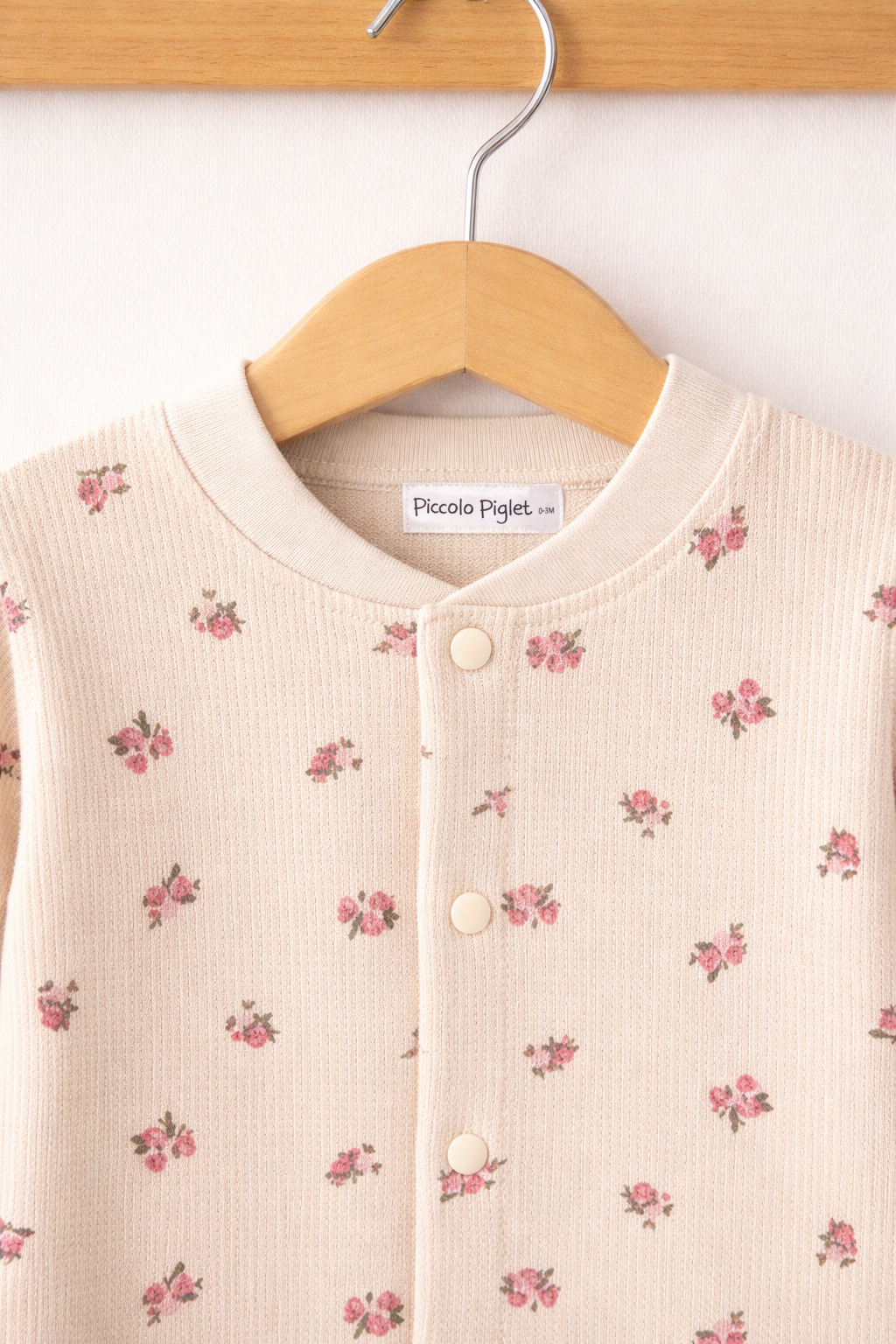 Floral Waffle Romper – Soft Beige