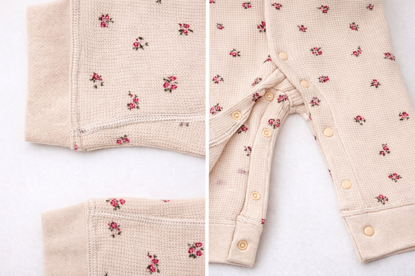 Floral Waffle Romper – Soft Beige