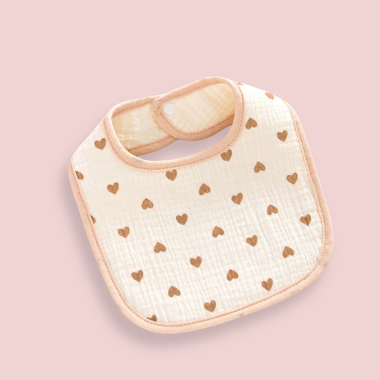 Quilted Muslin Cotton Baby Bib with Heart Prints