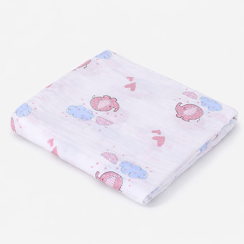 Pink Pebble Elephant Muslin Swaddle