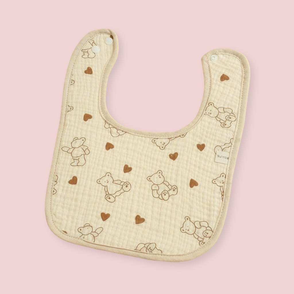 Muslin Baby Bib (Teddy & Heart Prints)