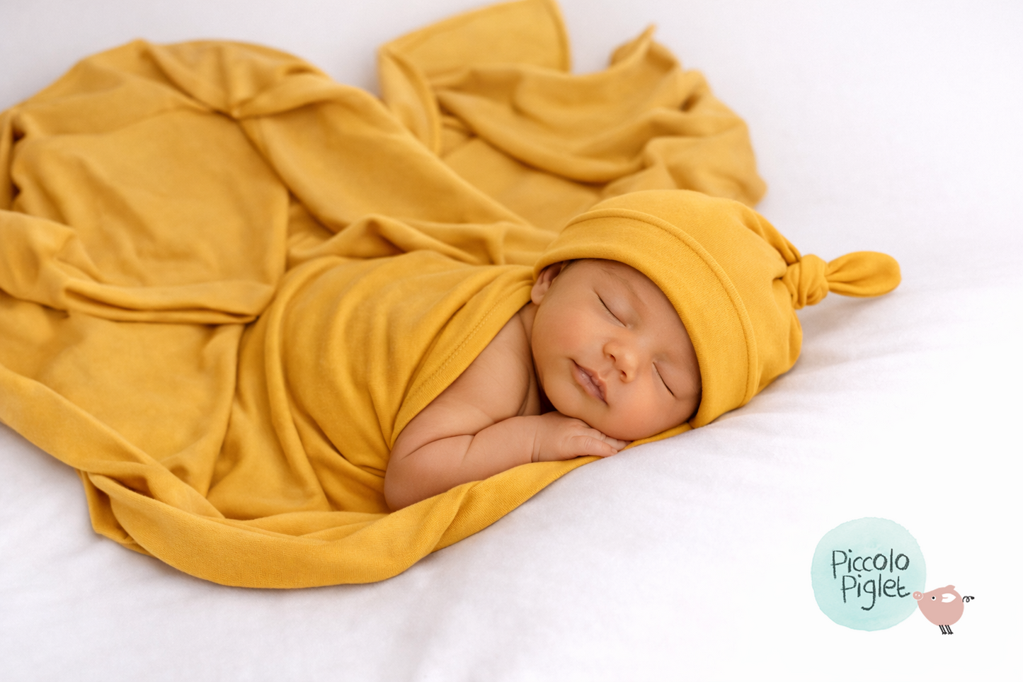 Baby Blanket with Knotted Cap (Mustard)