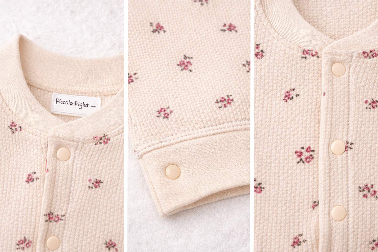 Floral Waffle Romper – Soft Beige