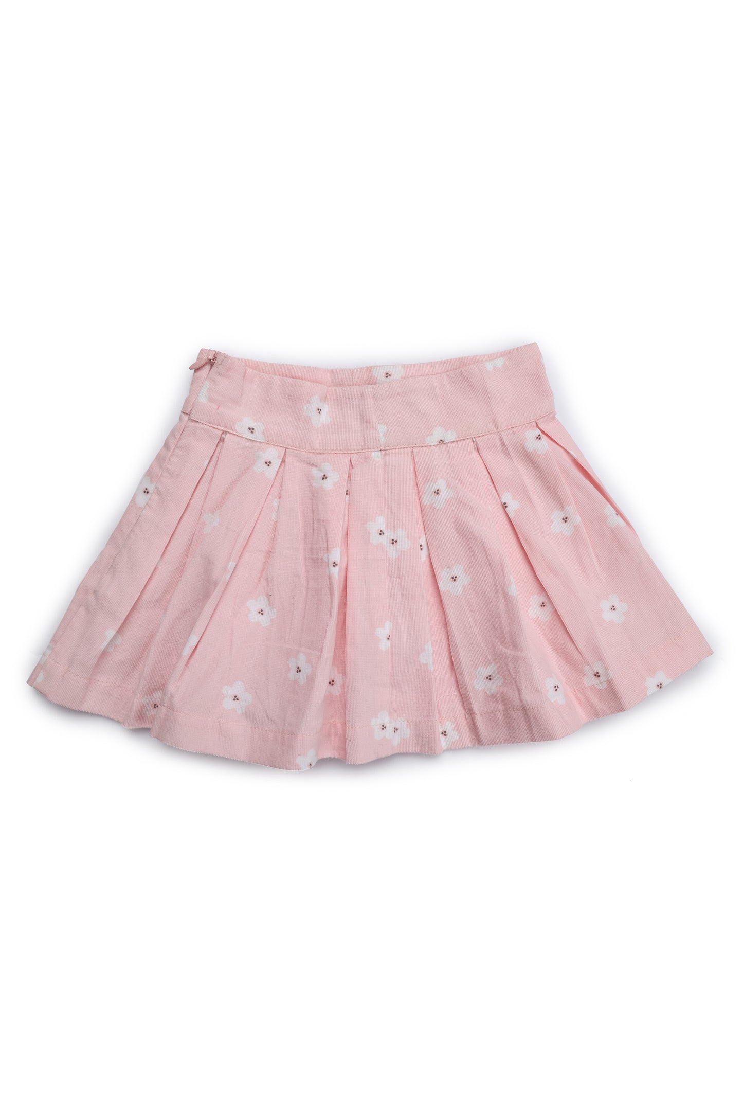 Flower Corduroy Box Plead Skirt