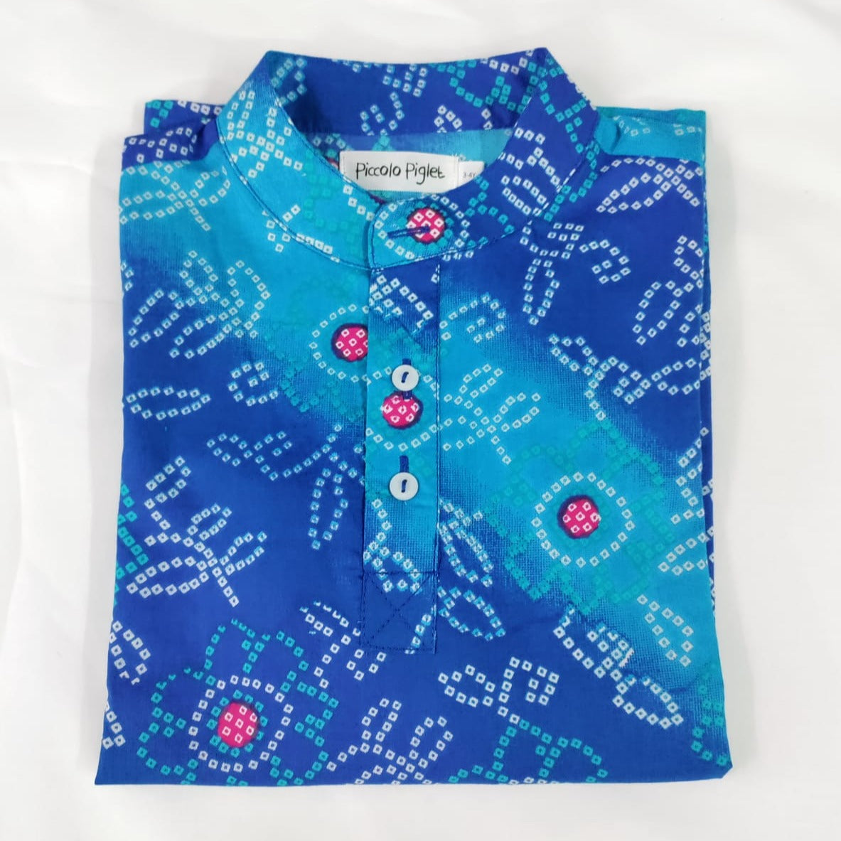 Boys Blue Bandhani Print cotton kurta for Kids with dhoti pant
