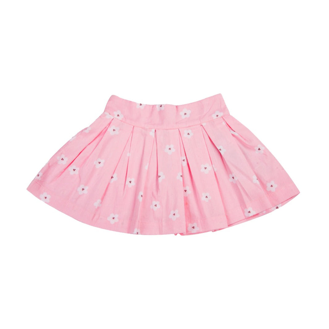 Flower Corduroy Box Plead Skirt