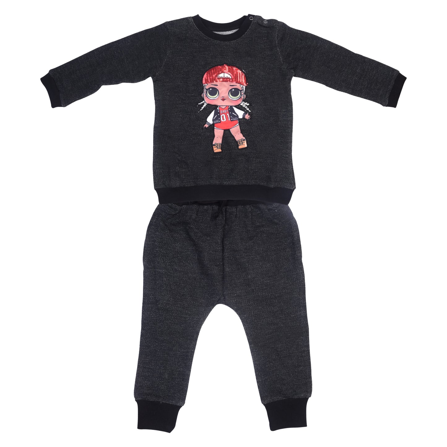 Red Doll with Cap Patch Black Tracksuit