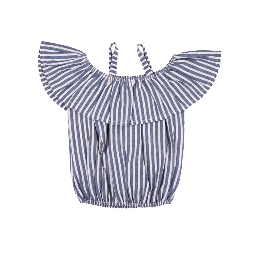 Off Shoulder Top Blue Striped